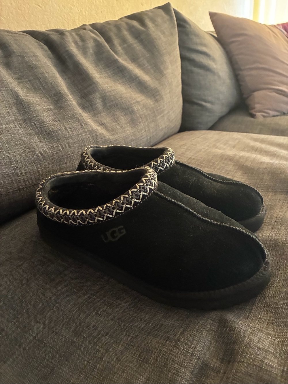 UGG Black Suede women’s Slip-On Clog with Braided Trim